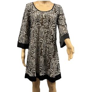 Miilla Lace Semi Sheer 3 Quarter Sleeve Black Tan Coverup Dress Womens Small